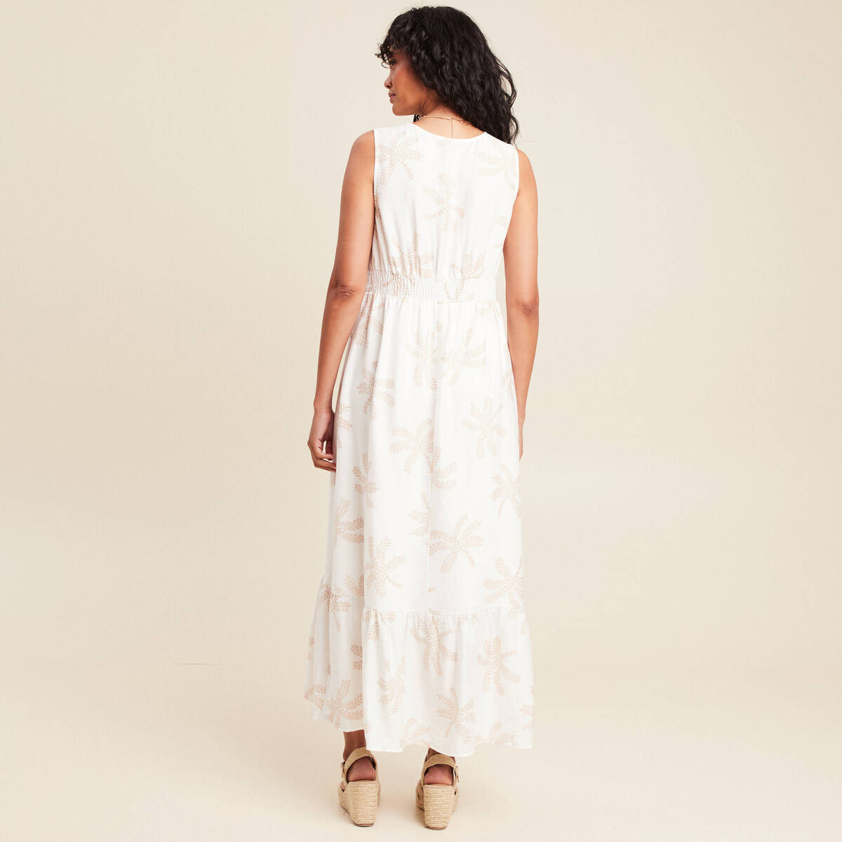 robe évasée col V doublée beige femme