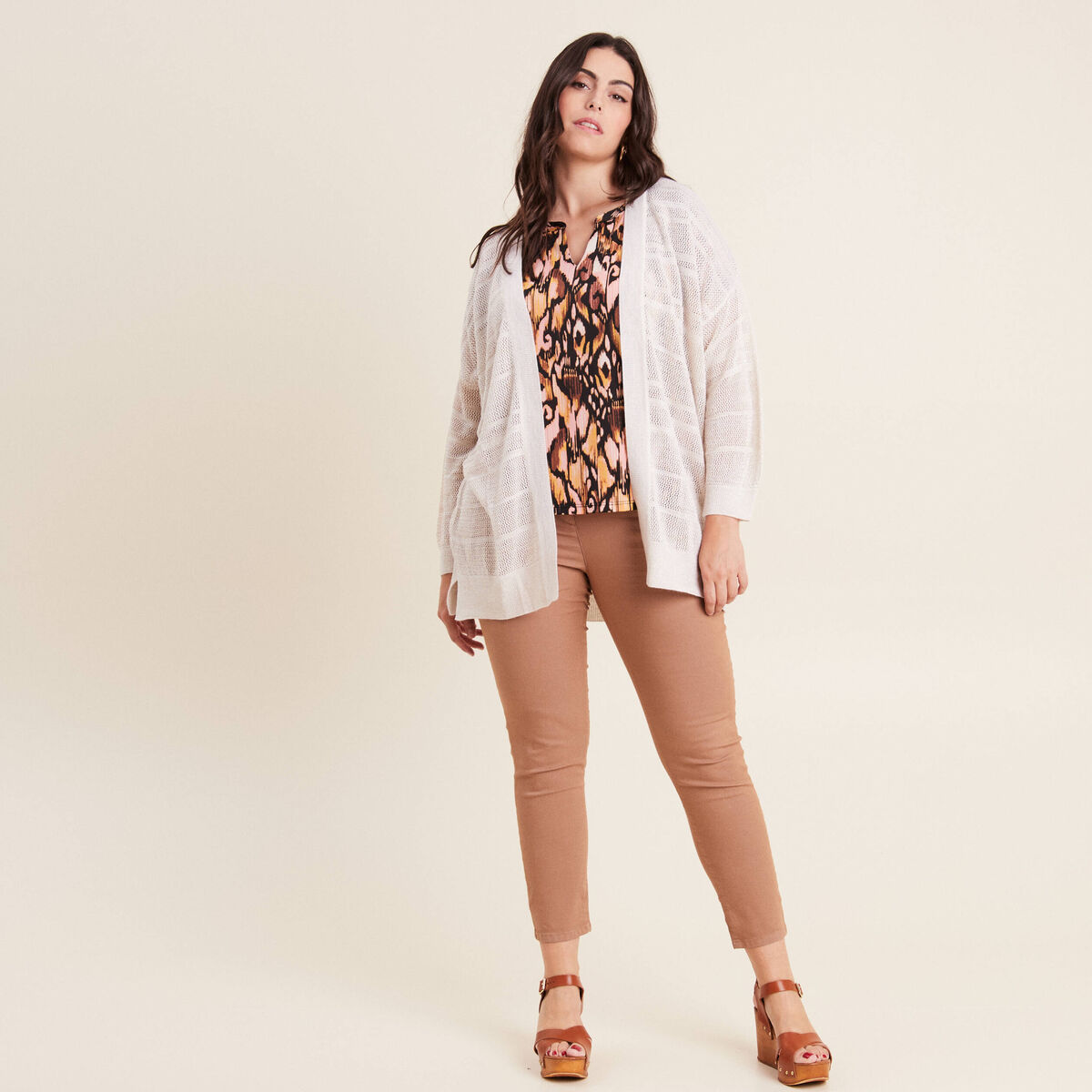 Pantalon léger taille standard 7/8ème marron femme