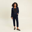 Pantalon coupe mom en velours bleu femme