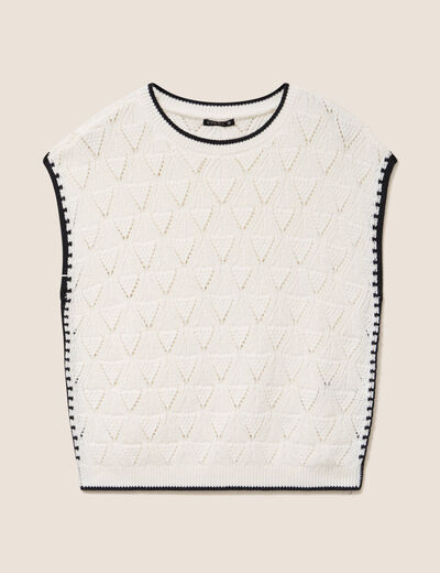 Pull ajour&eacute; sans manches col rond ecru femme