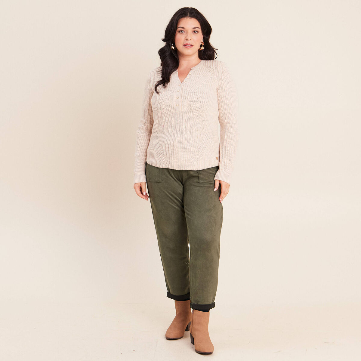 Pull manches longues creme femme