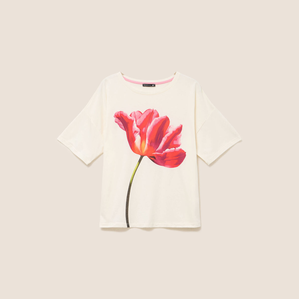 T-shirt col rond manches courtes ecru femme