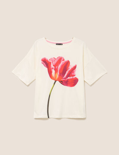 T-shirt col rond manches courtes ecru femme