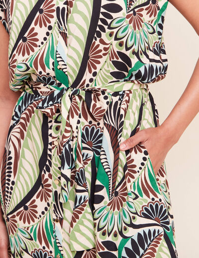 Robe fluide col chemise manches courtes vert femme