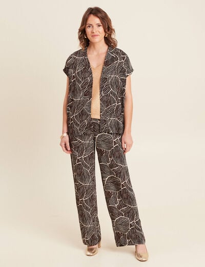 Pantalon large taille haute noir femme