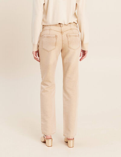 Jean taille bascul&eacute;e denim beige femme