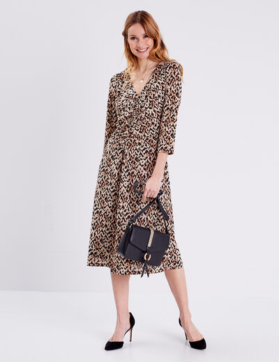 Robe droite avec fronces beige femme