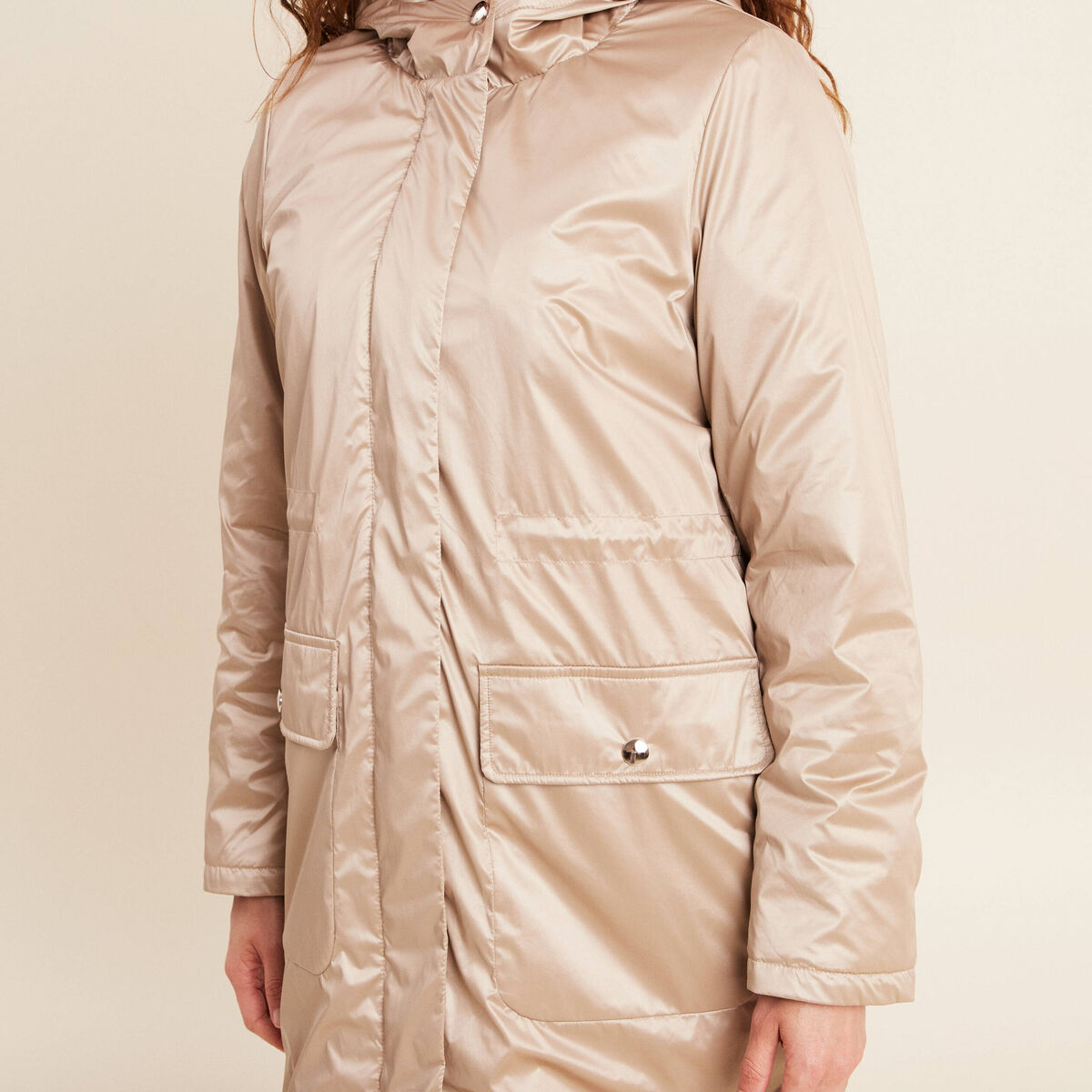 Parka d&eacute;perlante manches longues sable femme