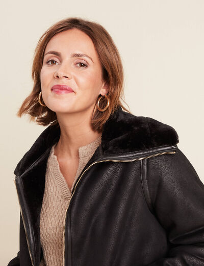 Manteau court zippé noir femme