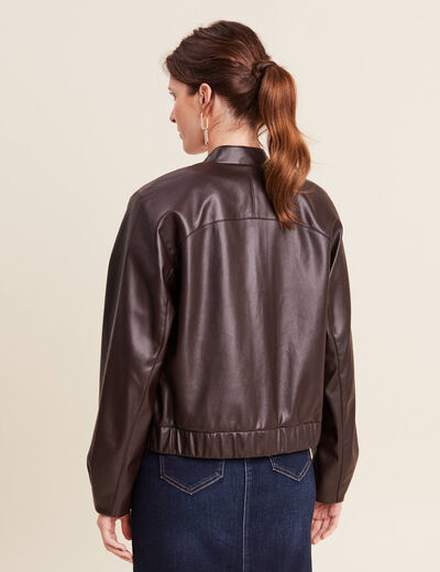 Veste simili cuir marron foncé femme