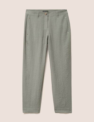 Pantalon large 7/8&egrave;me doubl&eacute; aspect lin vert clair femme