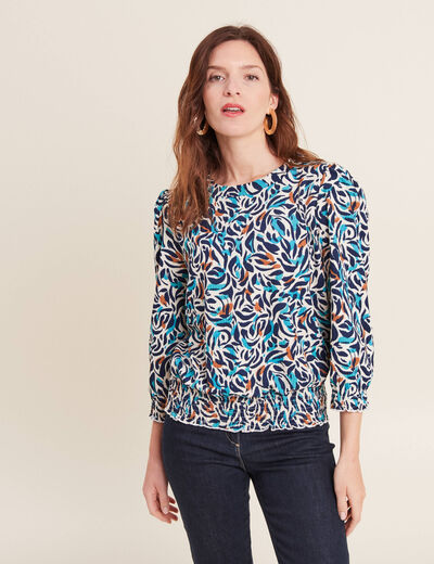 Blouse manches 3/4 bleu canard femme
