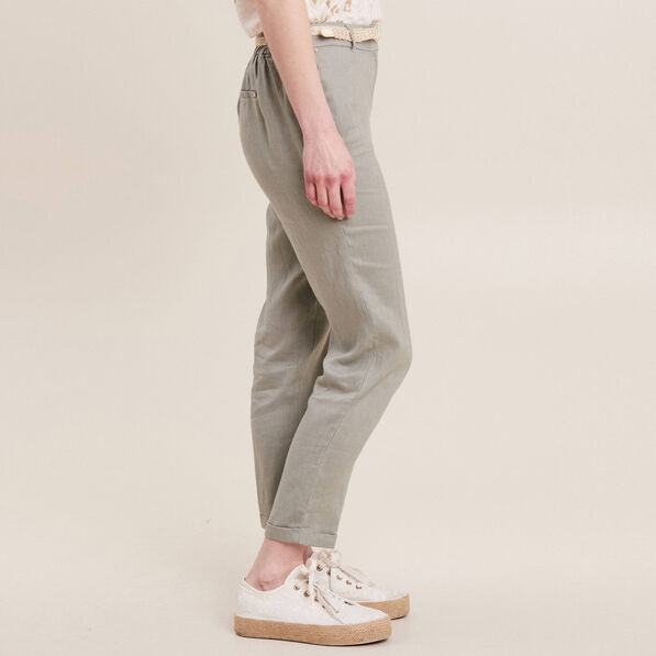 Pantalon flou ceinturé vert clair femme
