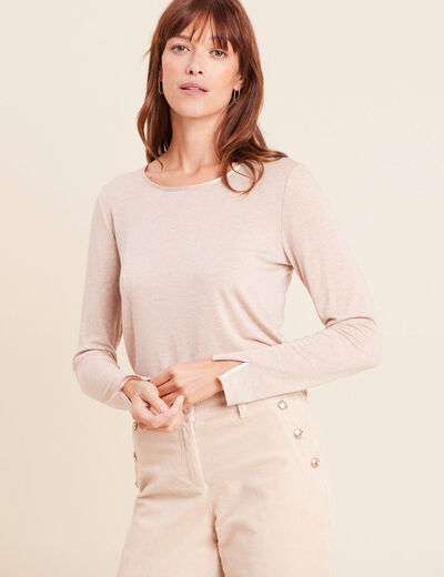 T-shirt ajust&eacute; manches longues beige femme