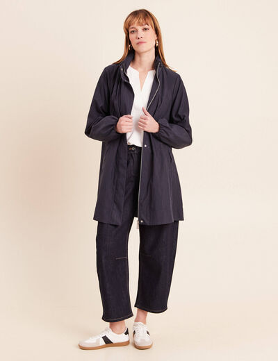Parka cintr&eacute;e longue doubl&eacute;e bleu fonc&eacute; femme