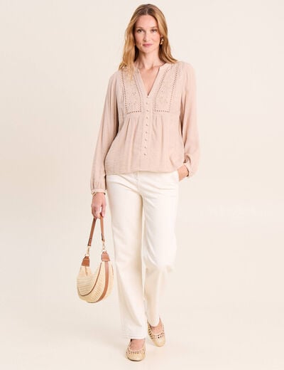 Chemise ample courte avec broderie sable femme