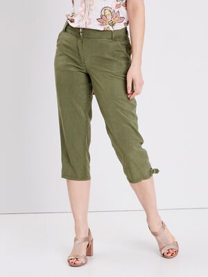 Pantacourt ample taille standard vert kaki femme