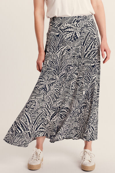Jupe longue évasée bleu marine femme