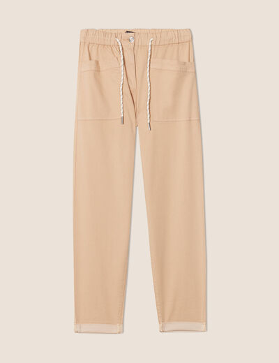 Pantalon coupe droite à coulisse sable femme
