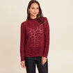 T-shirt cintr&eacute; col montant dentelle bordeaux femme