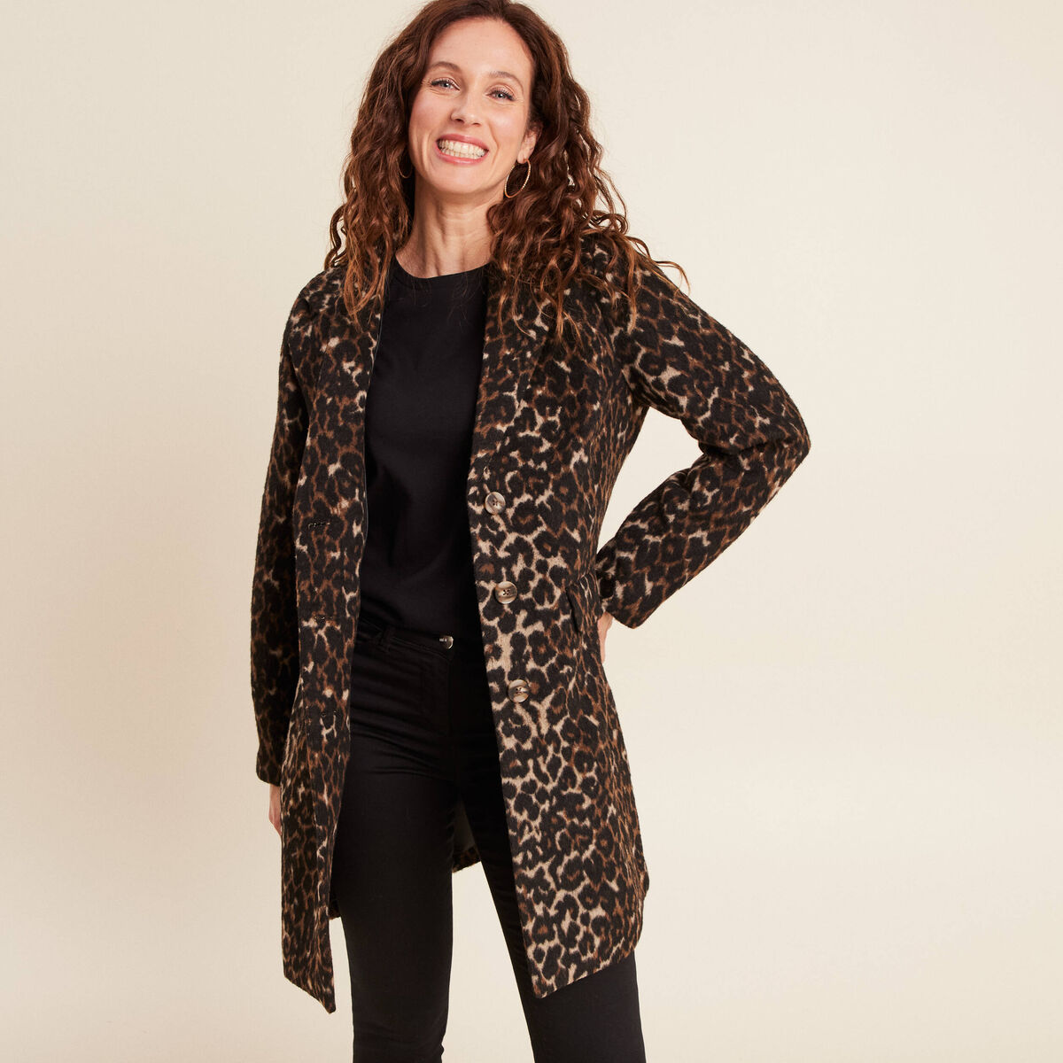Manteau 2 en 1 droit doubl&eacute; creme femme