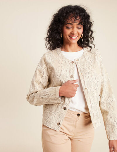 veste sans col beige femme