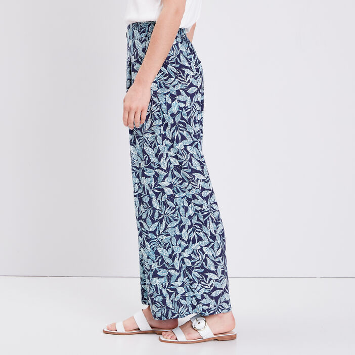 Pantalon flou large 7/8ème bleu marine femme