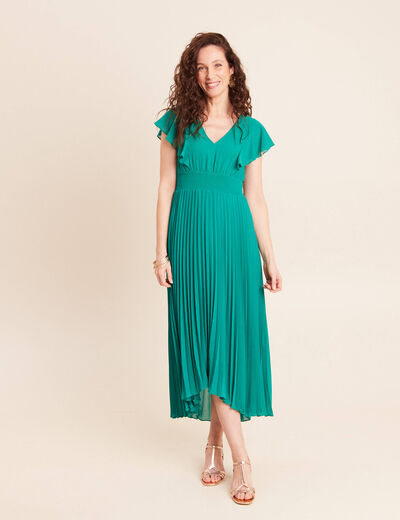 Robe longue &eacute;vas&eacute;e &agrave; volants vert menthe femme