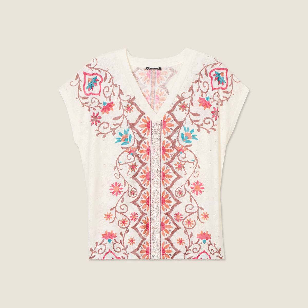 T-shirt manches courtes ecru femme