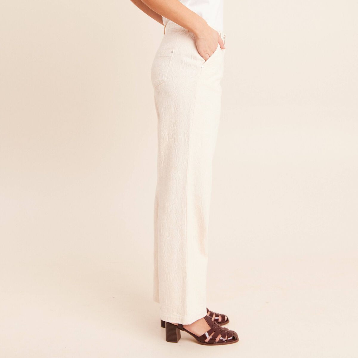 Pantalon coupe droite taille standard ivoire femme