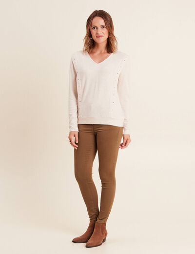 T-shirt manches longues ecru femme creme femme