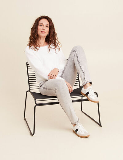 Jean ajust&eacute; taille bascul&eacute;e denim snow gris femme