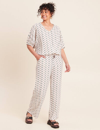 Pantalon large taille haute blanc femme