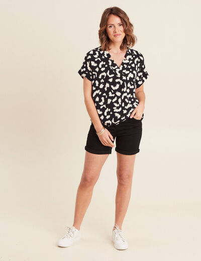 Blouse fluide manches courtes noir femme