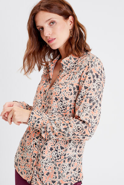 Chemise manches longues orange corail femme