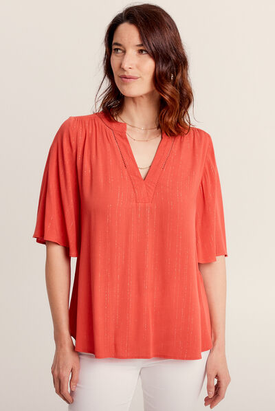 Blouse manches courtes orange clair femme