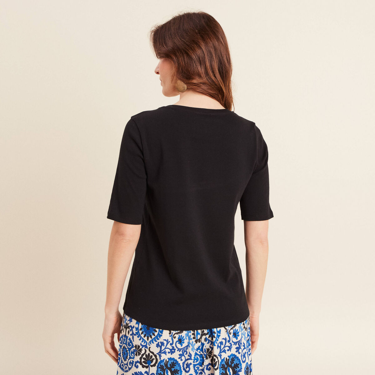 T-shirt manches coude noir femme