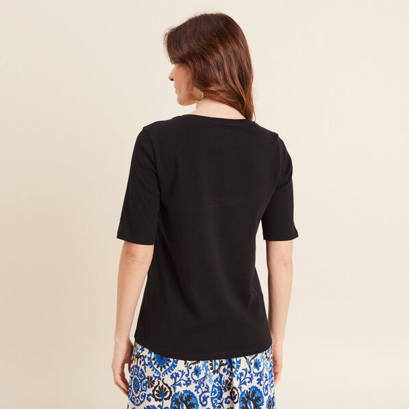 T-shirt manches coude noir femme