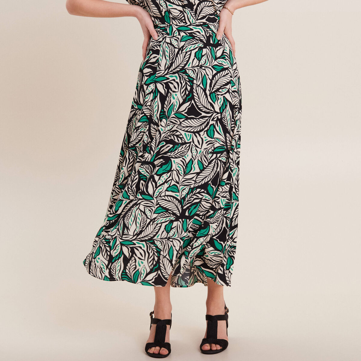 Jupe longue &eacute;vas&eacute;e vert femme
