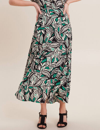 Jupe longue évasée vert femme