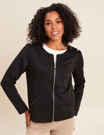 Gilet droit court manches longues noir femme