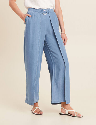 Pantalon large avec pans denim double stone femme