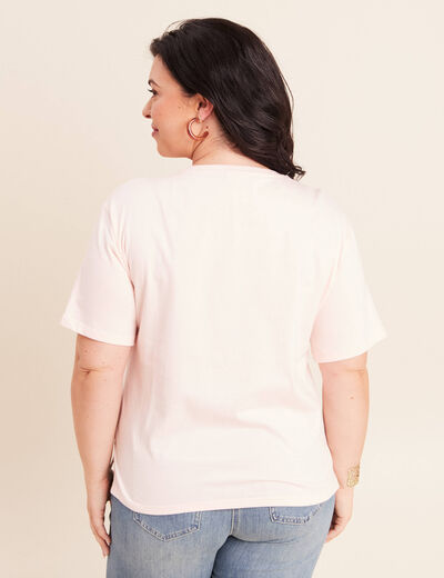 T-shirt col rond manches courtes rose clair femme
