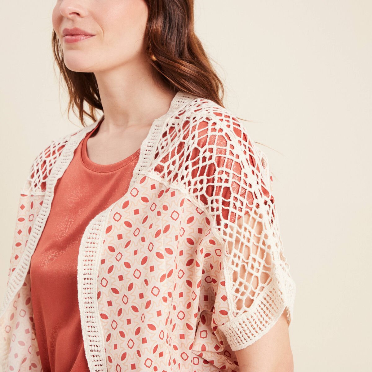Veste esprit kimono marron foncé femme
