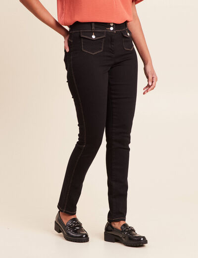 Jean ajust&eacute; taille haute longue noir femme