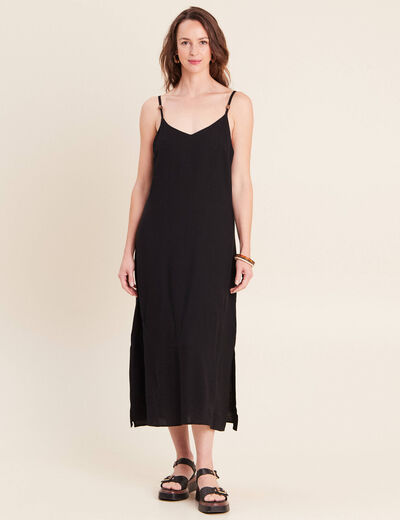 Robe longue d&eacute;collet&eacute; &agrave; fines bretelles noir femme
