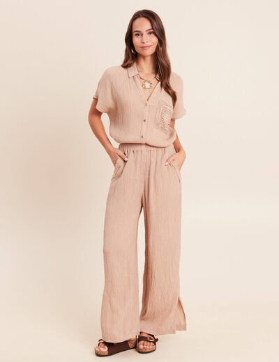 Chemise ample courte manches courtes sable femme