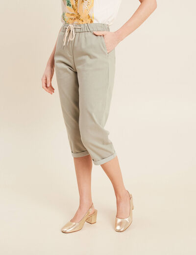 Pantacourt large taille haute vert clair femme