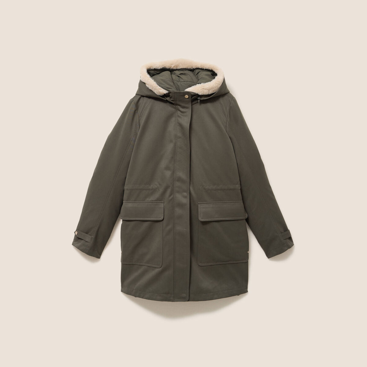 Parka cintr&eacute;e 4 en 1 avec capuche vert kaki femme