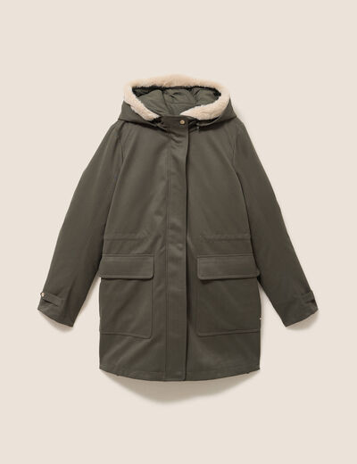 Parka cintr&eacute;e 4 en 1 avec capuche vert kaki femme
